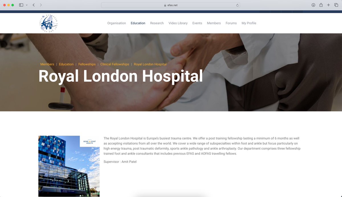 Fantastic that we are an official <a href="/EFASnews/">European Foot & Ankle Society</a> Clinical Fellowship centre. <a href="/LuckyJeyaseelan/">Lucky Jeyaseelan</a> <a href="/CescMalagelada/">London Foot & Ankle Surgeon</a> <a href="/BartsBoneJoint/">Bone and Joint Health</a> . Welcoming visitations or applications to our fellowship from all over the world! #madeinwhitechapel