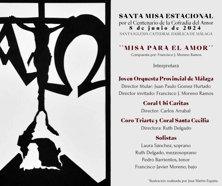 ❤️‍🔥Nuestro Hermano Honorario <a href="/franjavmoreno/">fco. javier moreno</a> ha compuesto una Misa para orquesta y coro: 
"𝗠𝗶𝘀𝗮 𝗽𝗮𝗿𝗮 𝗲𝗹 𝗔𝗺𝗼𝗿."

🎶Esta será el acompañamiento a la Santa Misa Estacional por el #CentenarioAmor (8 de junio).

🧵¡Abrimos hilo para contaros que piezas la componen!