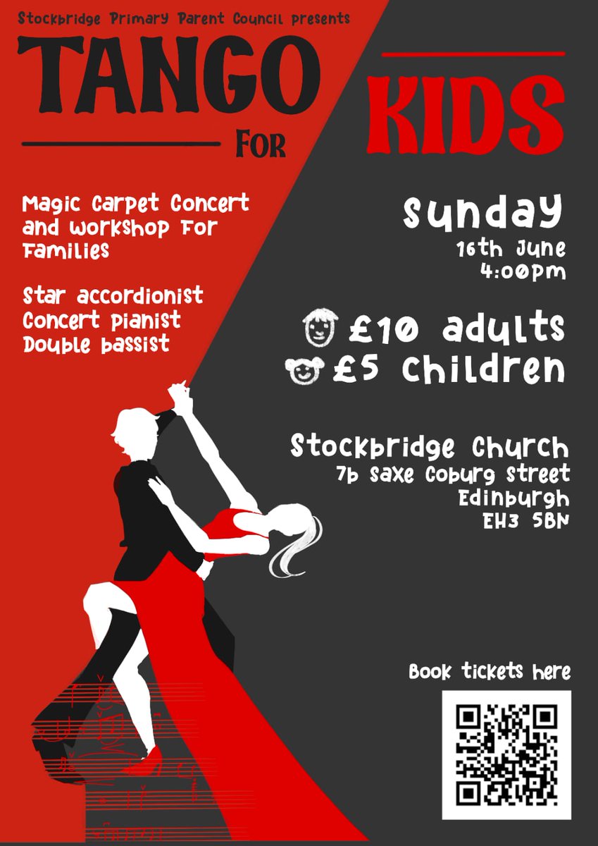 stockps_parents's tweet image. 📢 🎼 Join us for a ‘tango themed’ fund-raising concert on Sun 16 June at Stockbridge Church, 4pm! 'Tango for Kids’ is a lively and interactive workshop for children. Meet the musicians!

🎫Buy tickets at  
tickettailor.com/events/stockbr…

🎟️Free tickets for those who need a helping hand