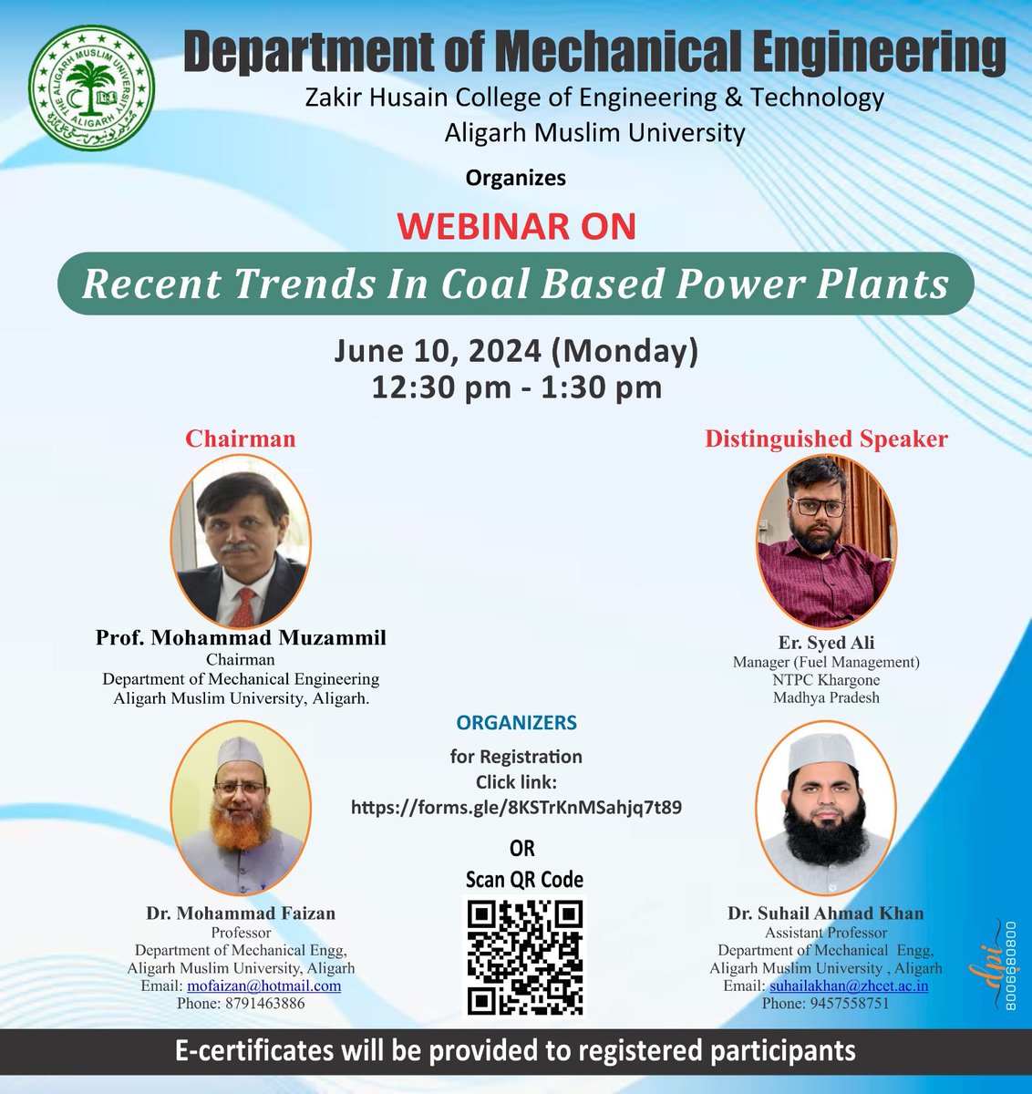 AmuMechanical's tweet photo. The Department of Mechanical Engineering is organising a webinar on "Recent Trends in Coal Based Power Plants" on Monday, June 10, 2024 from 12:30 pm onwards. Interested faculty members and students are requested to kindly register on the following link. 
Registration Link: https://t.co/REQgJ3DKrh