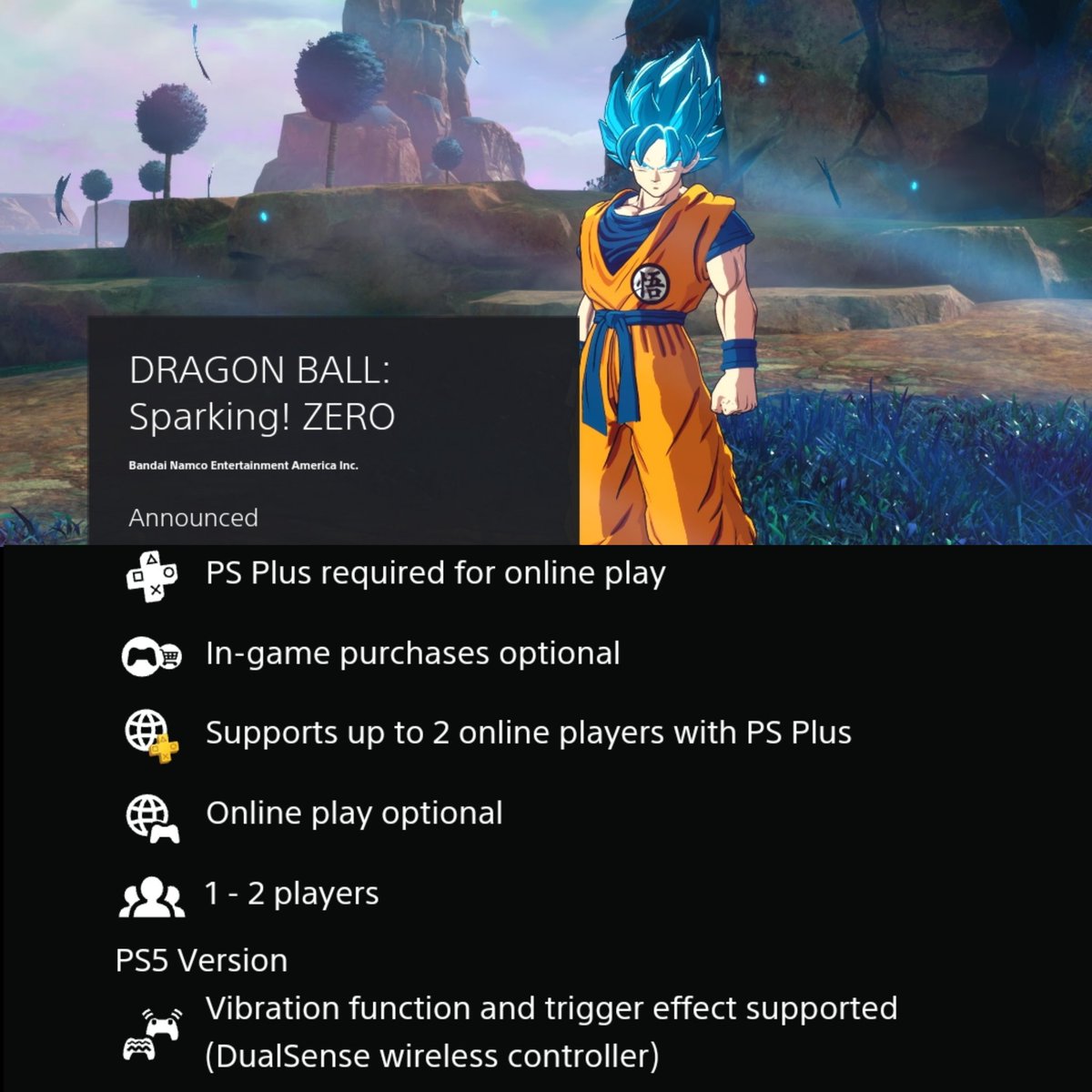 SLOplays's tweet photo. MAJOR SPARKING ZERO NEWS! The PS store has updated to show that LOCAL MULTIPLAYER will be added! This is HUGE cuz it means they are listening to feedback. Splitscreen isn't confirmed, but we will see as more info develops! I'm so happy! https://t.co/gd1MkfTHLw