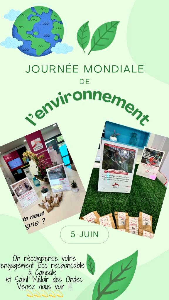 En cette journée mondiale de l'environnement et jusqu'à la fin du mois de juin...on récompense votre engagement Éco Responsable à la CCM de Cancale Saint Méloir des Ondes...Venez nous voir!!! 
💫💫💫💫💫 
<a href="/CMB_UTSTMALO/">CMB St-Malo & Côte d'Emeraude</a> <a href="/cmarkea/">Crédit Mutuel Arkéa</a> <a href="/JFTrevilly/">Jean-francois TREVILLY</a> <a href="/Emmanutom/">Emmanuelle JOURDAN</a>