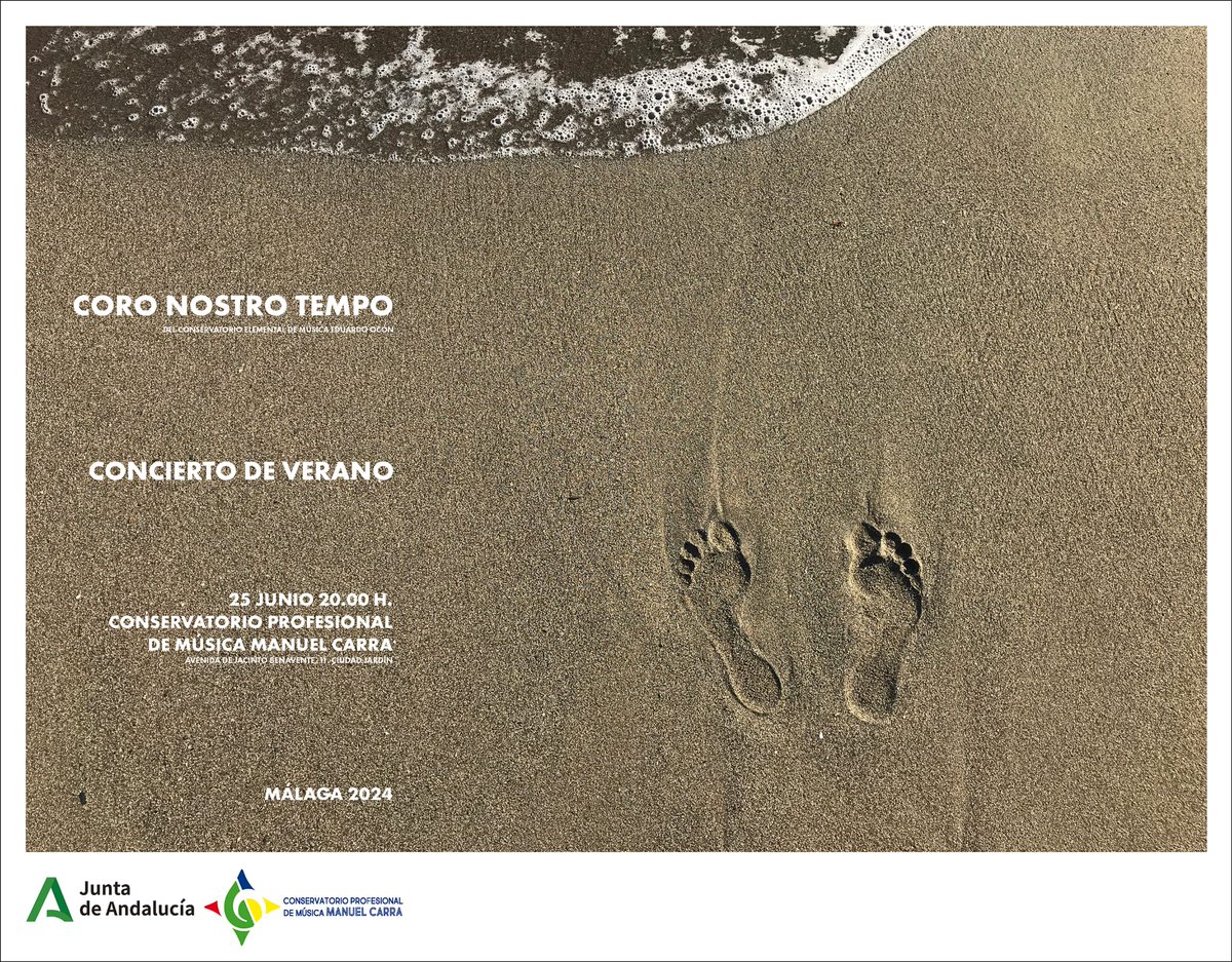 🎶🌞 ¡No te pierdas el **Concierto de Verano** del Coro Nostro Tempo! 🌞🎶

El Coro Nostro Tempo del Conservatorio Eduardo Ocón te invita a disfrutar de una velada musical única.

🗓 **Fecha:** 25 de junio  
🕗 **Hora:** 20:00h  
📍 **Lugar:** Conservatorio de Música Manuel Carra