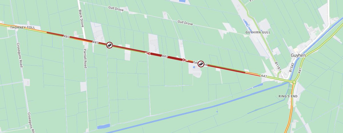 Cambs_Traffic's tweet photo. ⚠️#A47 #Thorney Road DELAYS in both directions between #ThorneyHill and #Guyhirn #RingsEnd of around 2 miles due to an obstruction in the carriageway.

Please allow extra time for your journey. https://t.co/5JlEF5cTMs