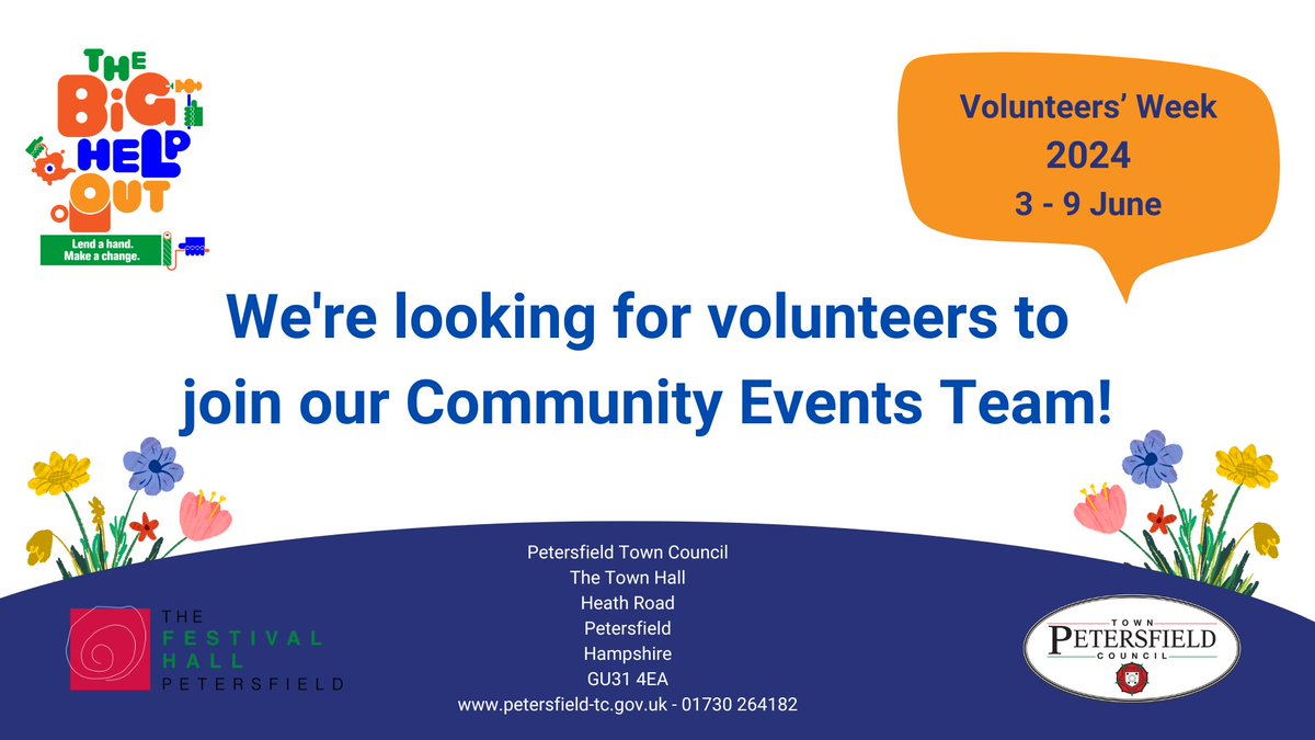 Petersfield TC (@petersfield_tc) on Twitter photo We are always on the lookout for additional volunteers to help with community events. This is a way for you to get involved and make a difference.
Email events@petersfield-tc.gov.uk if you would like to be added to our Community Events Team mailing list. #volunteersweek We are always on the lookout for additional volunteers to help with community events. This is a way for you to get involved and make a difference.
Email events@petersfield-tc.gov.uk if you would like to be added to our Community Events Team mailing list. #volunteersweek