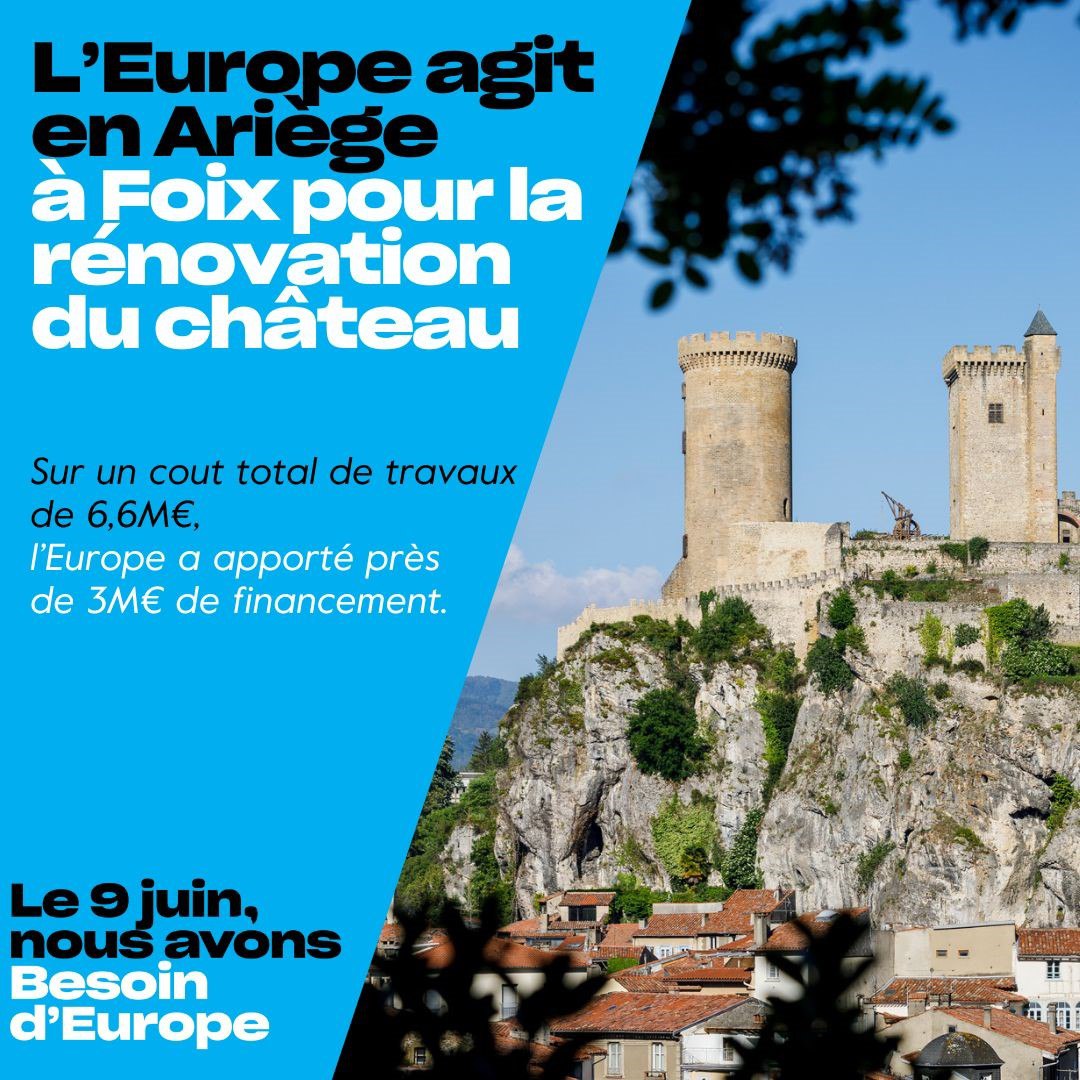 09_Renaissance's tweet photo. L'Europe c'est aussi dans les territoires comme en Ariège à Foix avec la rénovation du Château et du palais des consuls
🗳 Le 9 juin, un seul jour, un seul tour @ValerieHayer https://t.co/a3Fwv77wvY