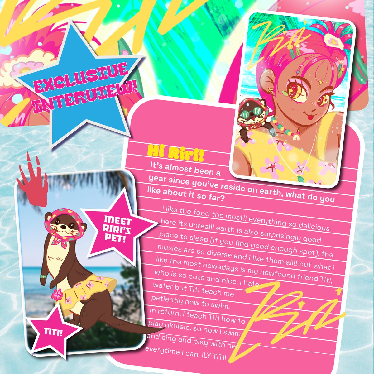 Dazzling summer, hot weather, Riri is back with a banger!

Riri finds summer hot, but playing with her new friend otter bring her so many laughters. Get to know Riri's new friend, Titi! Together they're back to make your summer happier &amp; brighter than ever!🌸🌊 <a href="/sagiries/">sagi *+:｡.PLAND C12</a>