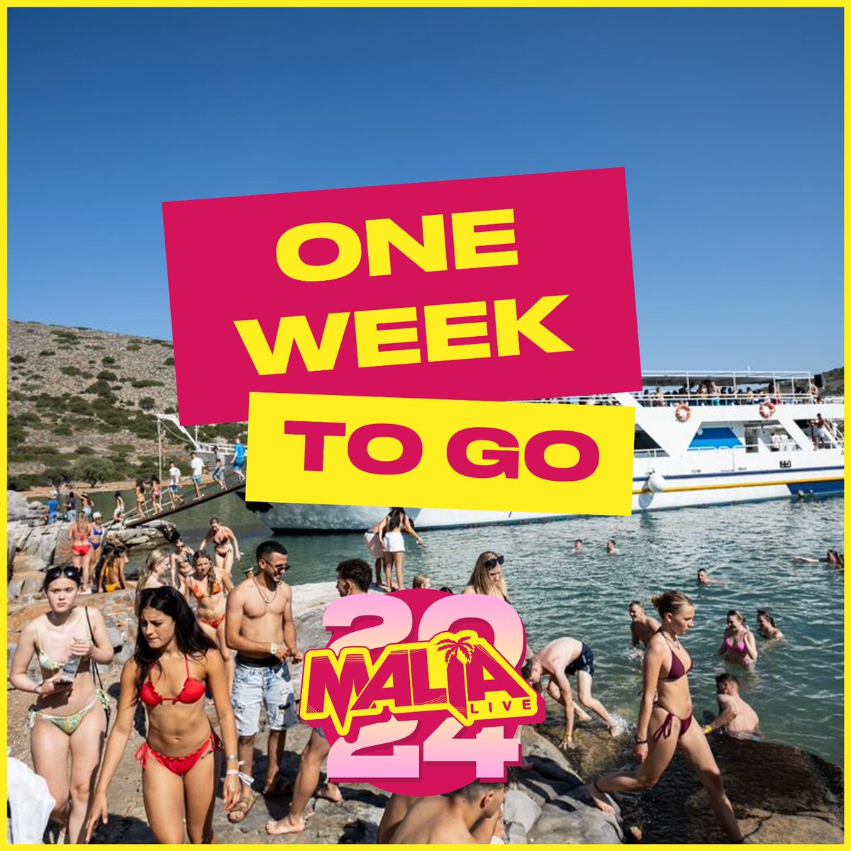 The 𝗢𝗡𝗘 𝗪𝗘𝗘𝗞 countdown is ON!! 🤯 We can’t believe that the start of an amazing Summer of incredible parties is almost here!! 🥳🎉

From out at sea to in the club we have it ALL 🙌 Get ready for the BEST summer of your life! 🤪☀️🌴

👉 maliaofficial.com