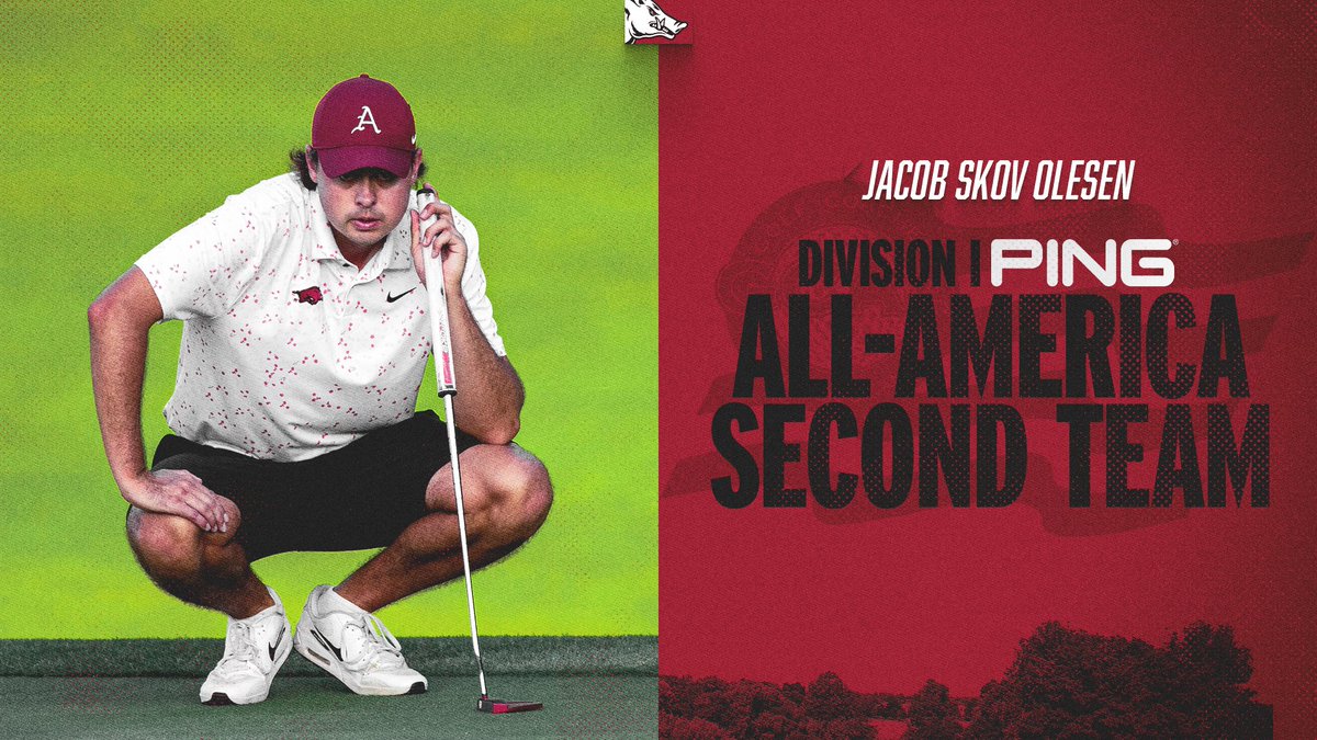 RazorbackMGolf's tweet image. Congrats to Jacob Skov Olesen on being named 2nd team All-America by @PingTour @GolfCoachesAssn 
He is the Razorbacks' 27th All-America &amp;amp;@bradmcmakin has produced at least 1 All-America in 16 of his 18 years at Arkansas.
Story: rb.gy/xxi34h 
 🐗⛳️ #WPS #OneRazorback