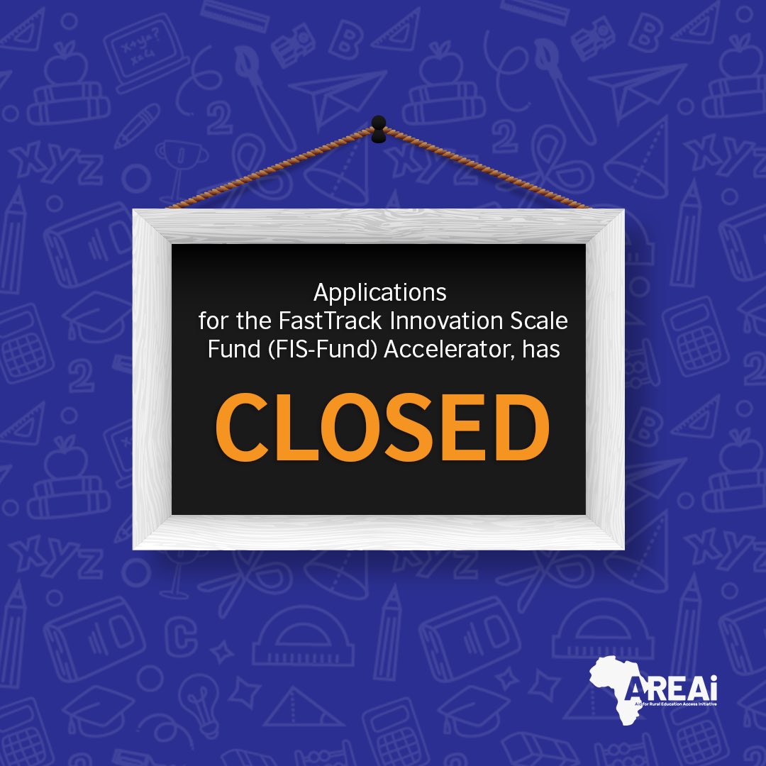 Areai4Africa's tweet image. This is to announce that applications for the inaugural cohort of the FastTrack Innovation Scale Fund (FIS-Fund) Accelerator has CLOSED!

This call was open to all youth-led Non-Governmental organizations (NGOs) with a focus on foundational literacy and numeracy education.