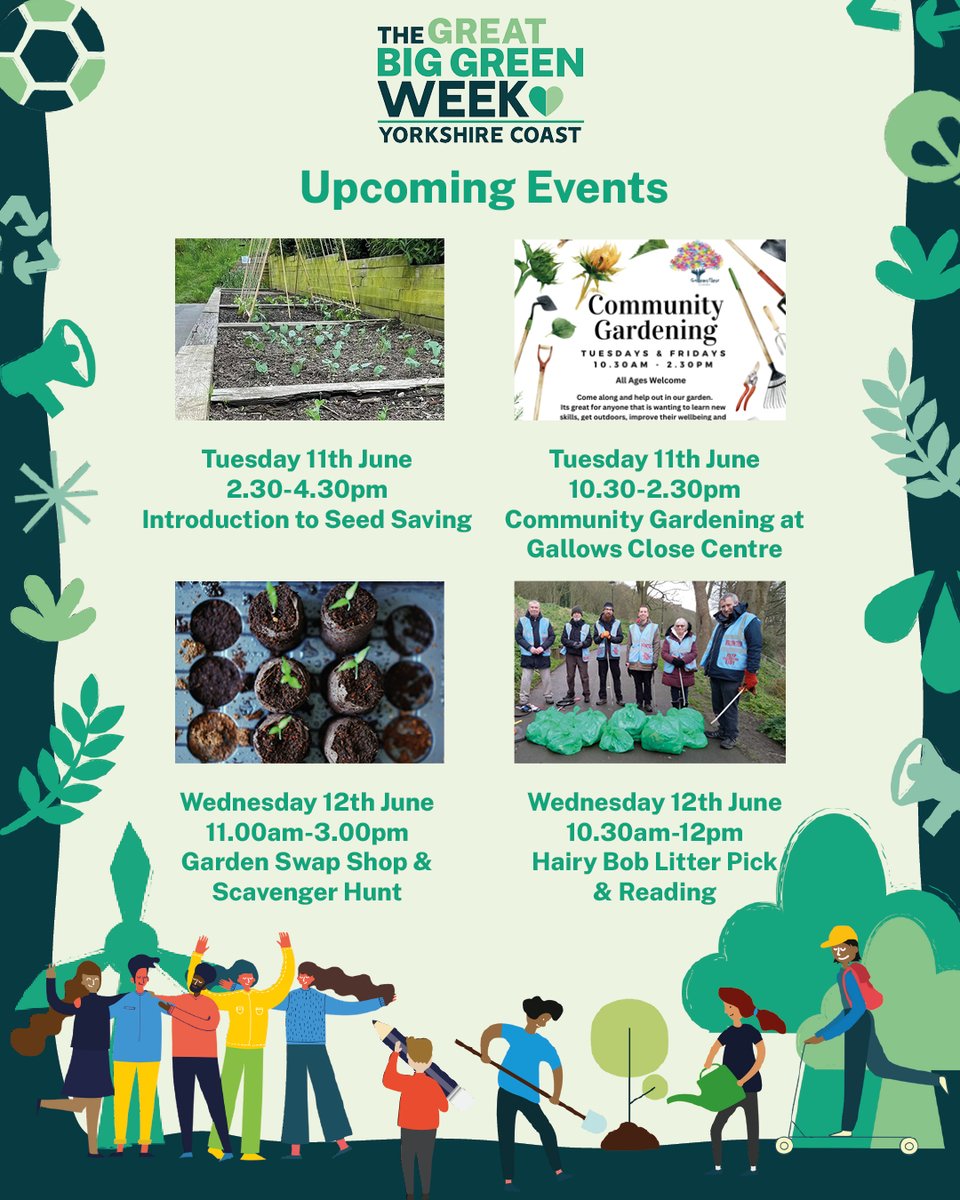 Get your green fingers going at this year's Great Big Green Week (<a href="/TheCCoalition/">The Climate Coalition</a>) - there's a workshop on seed saving, community gardening at <a href="/Gallowsclosece1/">Gallowsclosecentre</a>, garden swap shop with <a href="/growscarborough/">GROW Scarborough</a> and a Hairy Bob Litter Pick &amp; Reading activity with Keep Scarborough Tidy! 💚