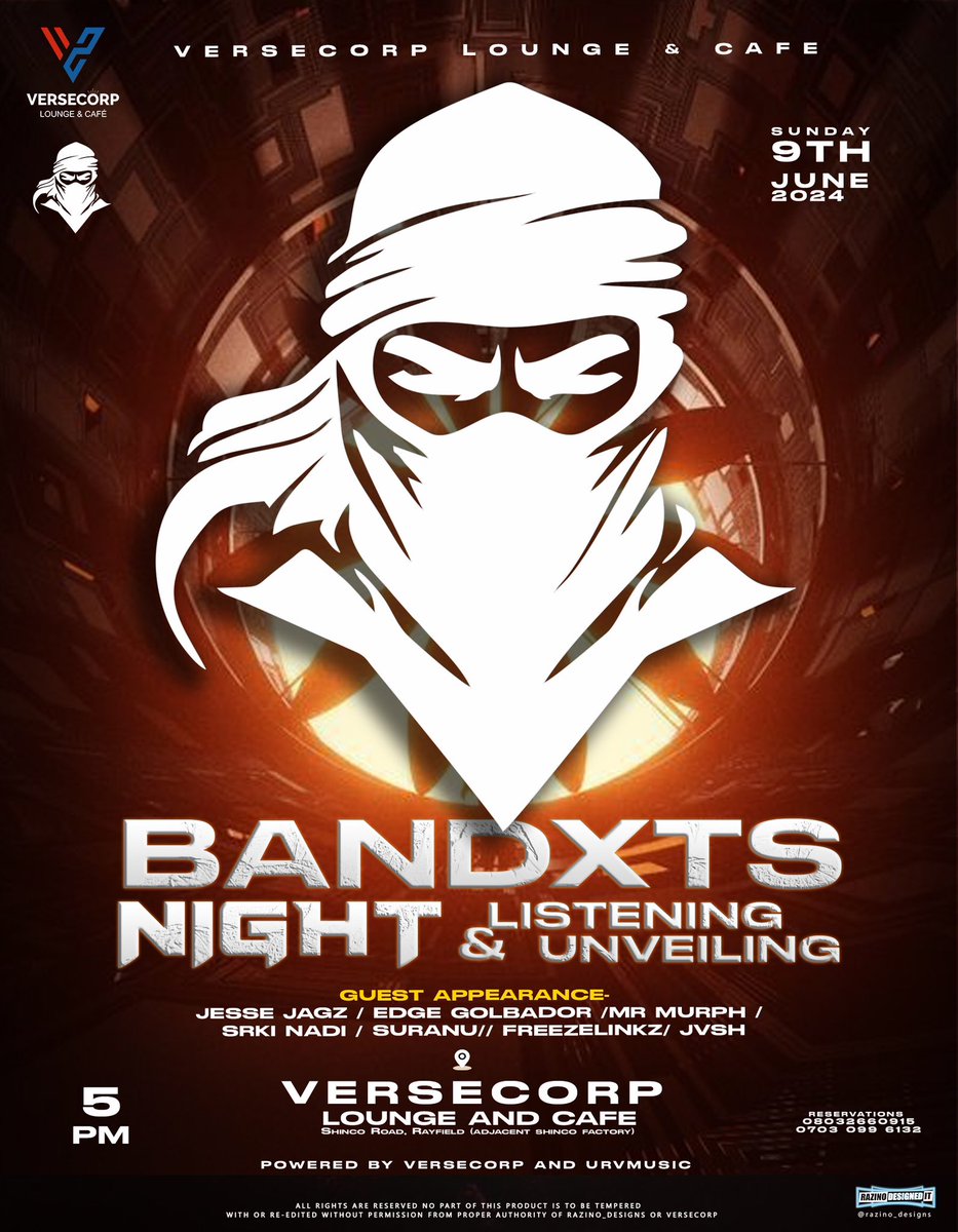 NBandxts's tweet photo. ITS OFFICIAL‼️‼️
BANDXTS NIGHT 
LISTENING &amp; UNVEILING 
IS UPON US..  

9th June… 
📍Versecorp Lounge https://t.co/6zSztTvS6S