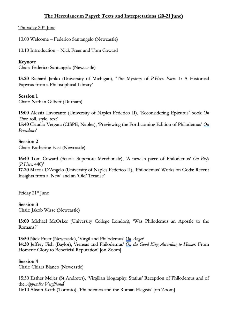 Dr Thomas R.P. Coward (@thomascoward3) on Twitter photo International Workshop: āThe Herculaneum Papyri: Texts and Interpretationsā (Newcastle University, 20-21 June). The workshop is co-organised by Nick Freer and myself with the generous support of <a href="/ClassicsNCL/">Classics at Newcastle</a>. See forms.gle/A7koc3mTYV75aQ⦠for registration and programme. International Workshop: āThe Herculaneum Papyri: Texts and Interpretationsā (Newcastle University, 20-21 June). The workshop is co-organised by Nick Freer and myself with the generous support of <a href="/ClassicsNCL/">Classics at Newcastle</a>. See forms.gle/A7koc3mTYV75aQ⦠for registration and programme.