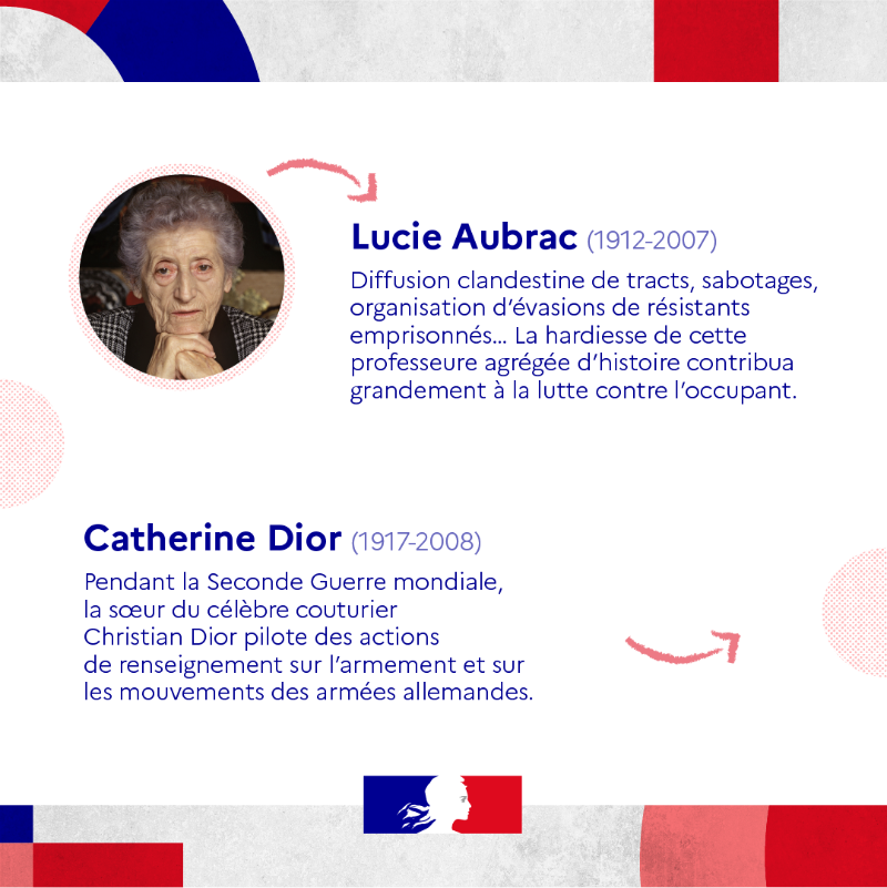 gouvernementFR's tweet photo. #ToutesEtTousEgaux I À l'occasion du #DDAY80, zoom sur 8 héroïnes de la Résistance. ✊

👉 Lucie Aubrac, Catherine Dior, Mélinée Manouchian... Découvrez les parcours de ces figures emblématiques de notre Histoire.