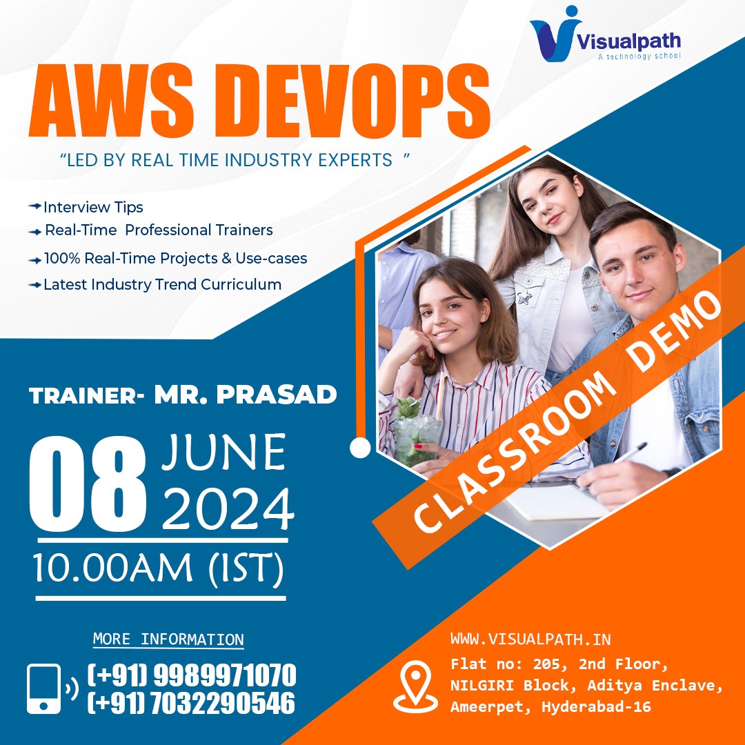 VisualpathPro's tweet image. Hi all, We are starting a #Offline #FreeDemo on #AWSDevOps Training by Mr. Prasad
Date &amp;amp; Time: 8th June, 2024 @ 10:00AM (IST)
Call us: +91 9989971070
WhatsApp: bit.ly/4bYcC31
Visit: visualpath.in/aws-devops-cla… 
#devops #AWS #terraform #jenkins #andible #git #software #IT