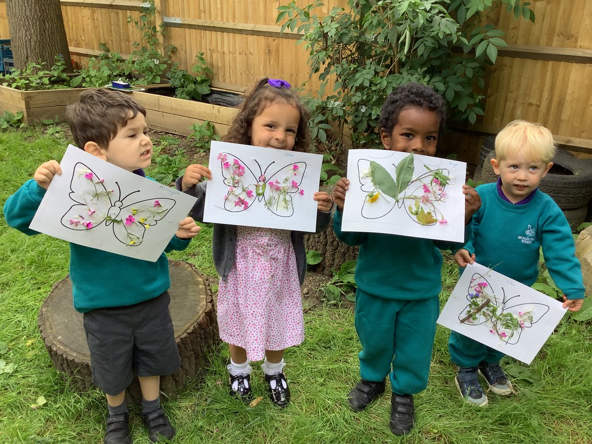 Little Bees in Nursery had a great time visiting our mud kitchen for some Forest School activities. They listened to a story about a caterpillar turning into a butterfly then collected resources to make their own butterfly creations. #BickleyParkBuzz #BPSNursery #BromleyNursery