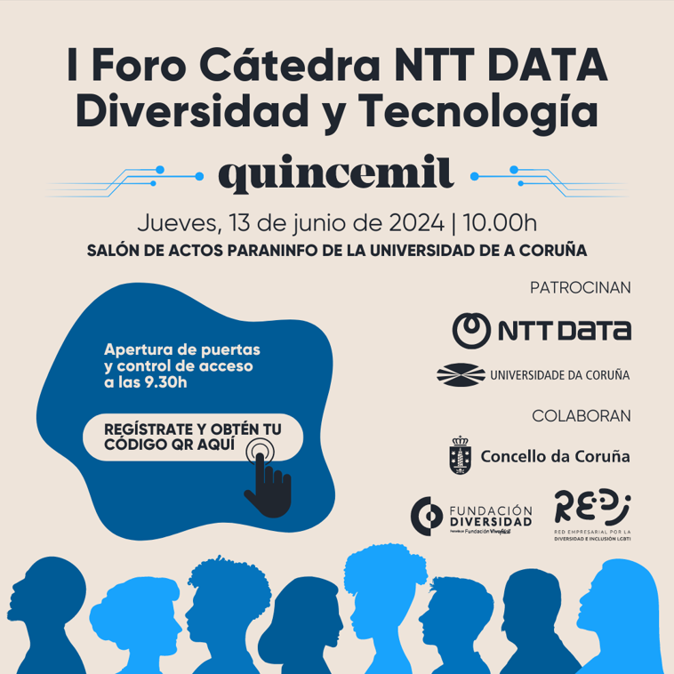 clusterticgal's tweet photo. ▶️ @quincemil15000 organiza o I Foro Cátedra @NTTDataSpain Diversidade e Tecnoloxía, no que diferentes asociacións e empresas tratarán o talento diverso como protagonista transformador da tecnoloxía.

🗓️ 13 de xuño ás 10:00 h, no paraninfo da @UDC_gal
https://t.co/iKcWQyD2ya https://t.co/K6gTbamVNb