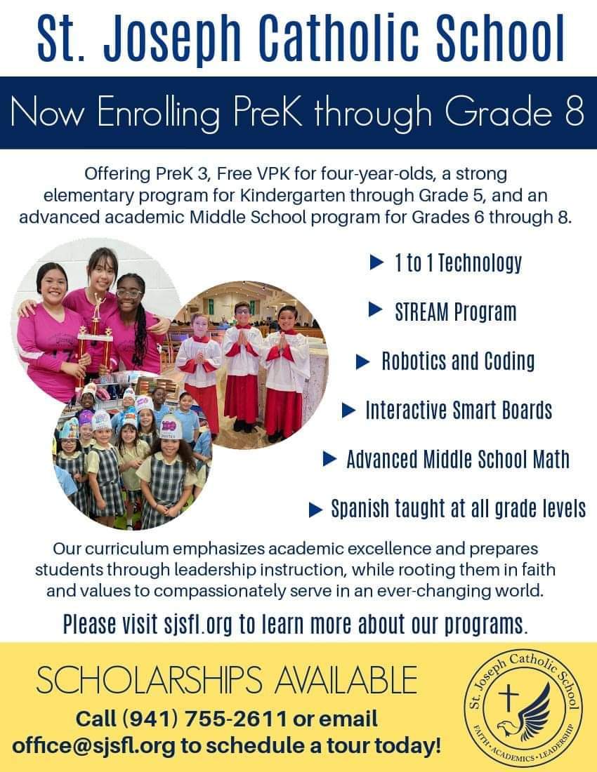 sjcsbradenton's tweet image. Now Enrolling for the 2024-2025 school year! Se habla español. #Bradenton #Manatee County #CatholicEducation Call 941-755-2611 or email office@sjsfl.org for more information.