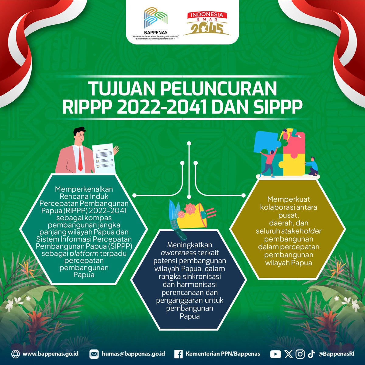 BappenasRI's tweet photo. #SahabatPembangunan, Peluncuran Rencana Induk Percepatan Pembangunan Papua (RIPPP) 2022-2041 dan Sistem Informasi Percepatan Pembangunan Papua (SIPPP) akan membahas peran strategis wilayah Papua dan Rencana Pengembangan wilayah Papua ke depan
#Bappenas #MembangunIndonesia #RIPPP https://t.co/TZn37mklgj