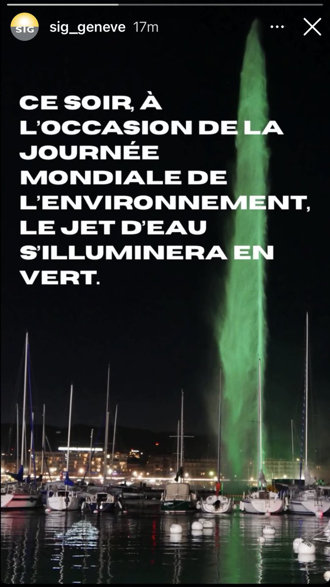 The Jet d’eau in #Geneva will be lit up in green tonight for #WorldEnvironmentDay‌ 2024