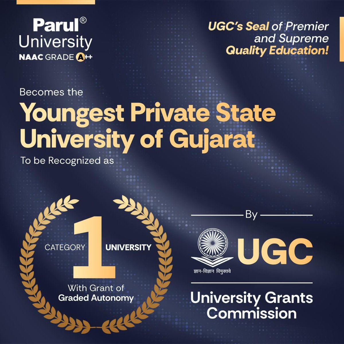 hemal2512's tweet photo. Achieving Excellence with UGC’s Seal of Premier and Quality Education!

We are proud to announce that our university has been recognised as a Category 1 University with Grant of Graded Autonomy by the esteemed University Grants Commission (UGC). https://t.co/eDTVBdVS6t