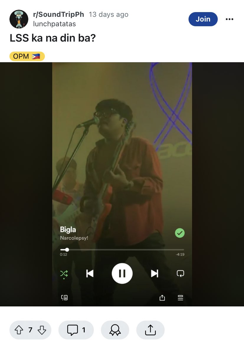 narcolepsyph's tweet photo. Di namin alam bat napupunta sa reddit yung kanta namin 👀 

Pero thank you so so much (Claudine Baretto Accent)

——
🔴🟠🟡🟢🔵🟣

#Narcolepsy! 
#Bigla
#Reddit
#Spotify
#OPM https://t.co/3KVcg8Ve1q