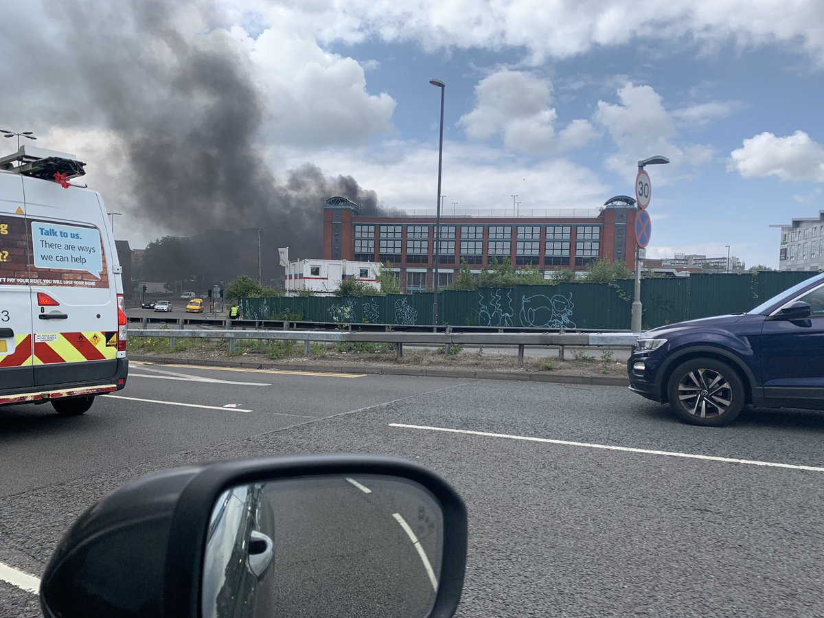 Lots of thick black smoke in the middle of Derby. The old Eagle Centre? <a href="/nat_fahy/">Natalie Fahy</a> <a href="/Imonanotherplan/">Martin Naylor</a>