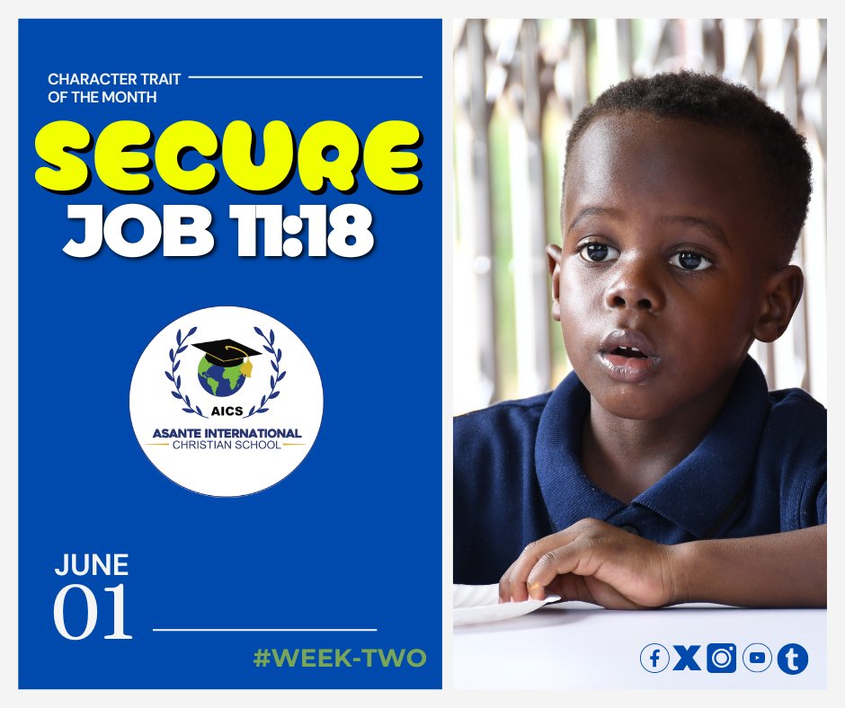 AsanteIntSch's tweet photo. Happy New month of June! This fine month we are exploring how Secure we are in the Lord. He is our everything. In our learning centers, on the pitch, away from school, you name it!
#characterandacademics 
#RaisingAGenerationForChrist 
#Secure https://t.co/bGK0casu4W