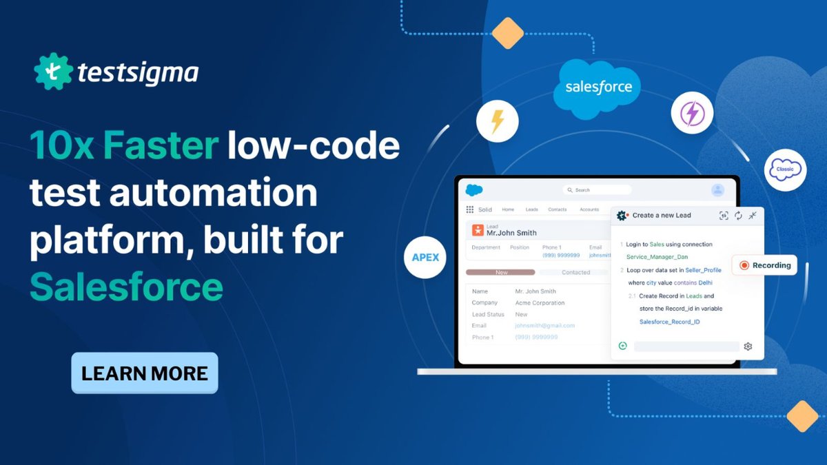 joecolantonio's tweet image. Exciting news! @testsigmainc has launched #SalesforceTestAutomation, a game-changer for #Salesforcetesting. Zero learning curve, 10X faster automation & zero maintenance. Perfect for teams with non-coders. Check it out! 👉 testguild.me/pt1wbj @salesforce #LowCode