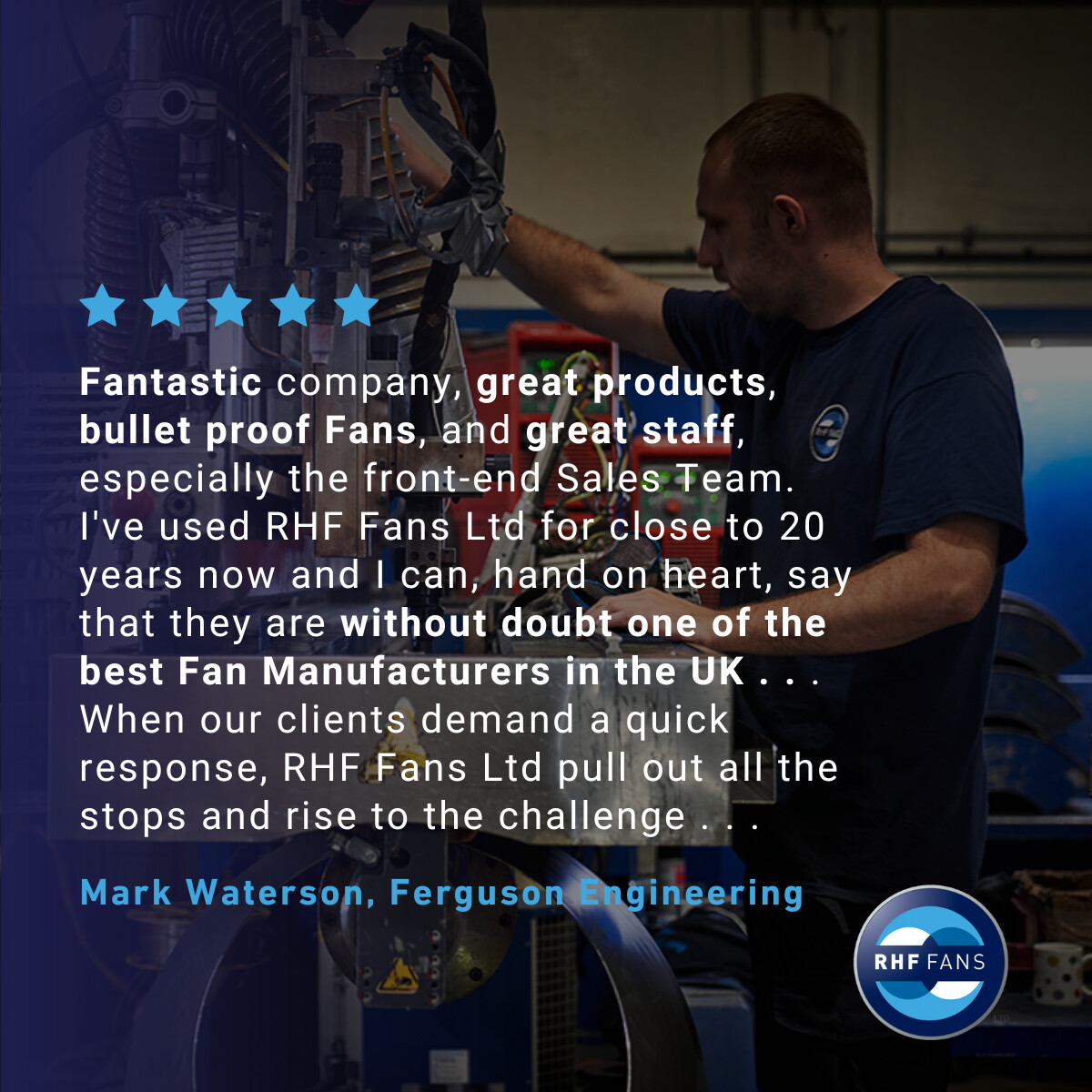 We are delighted to have received such high praise from one of our valued clients - "bulletproof fans" is about as good as it gets! But here at RHF Fans, we're always striving for excellence.

Thank you for your incredible feedback 🙂

#customerfeedback