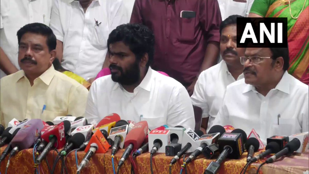 ANI's tweet photo. Tamil Nadu BJP chief K Annamalai says, "We accept the mandate of the people. We did not get the expected seats, but we are happy to form the government for the third time. We expected to send MPs from Tamil Nadu on behalf of the NDA alliance. We will work hard. We will analyze if there is any mistake and we will discuss it in a week. We are giving our best wishes to the MPs of the INDI alliance. We will support the MPs in bringing good schemes to the state. We see this election as a lesson and we will do better than before and make our candidates win in the upcoming elections in the state..."