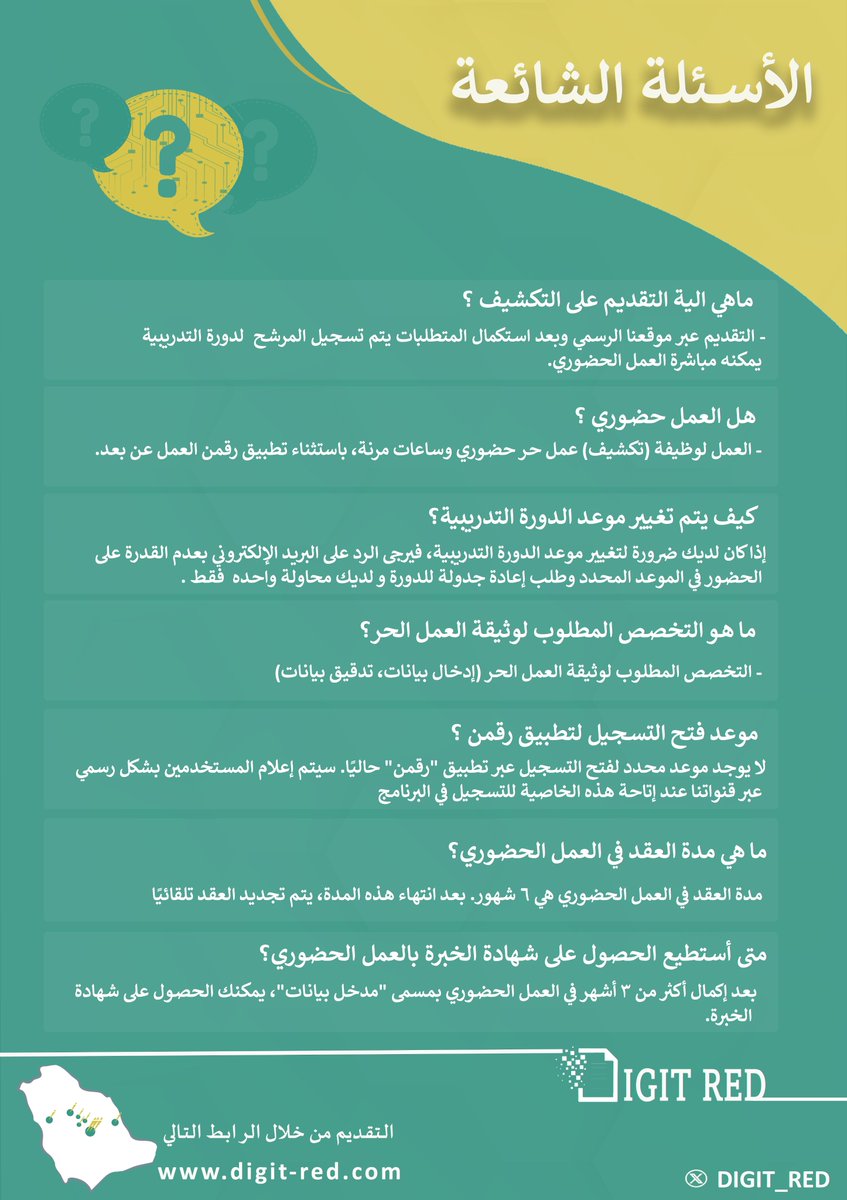 digit_red's tweet photo. الأسئلة الشائعة لمشروع إدخال البيانات الأساسية للوثائق العقارية (تكشيف عمل حر - تطبيق رقمن)
#DIGIT_RED #وظائف_الرياض #الرياض #المدينة_المنورة #وظائف_المدينة_المنورة #وظائف_عمل_حر https://t.co/jGpBrK9jnW