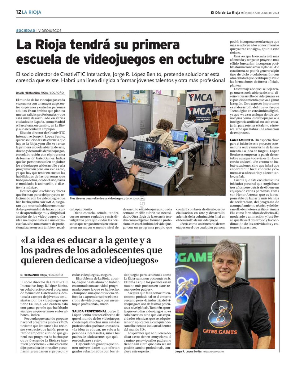 ¡EL TITULAR LO DICE TODO! <a href="/gate8games/">gate8.games</a>, en colaboración con <a href="/CreativiTIC/">CreativiTIC Interactive</a>, lanzamos la primera #Escuela especializada en el ámbito del #Videojuego de #LaRioja 🕹🎮👾 👉🏼 eldiadelarioja.es/noticia/ze741c… 👉🏼 eldiadelarioja.es/noticia/ze77ab…