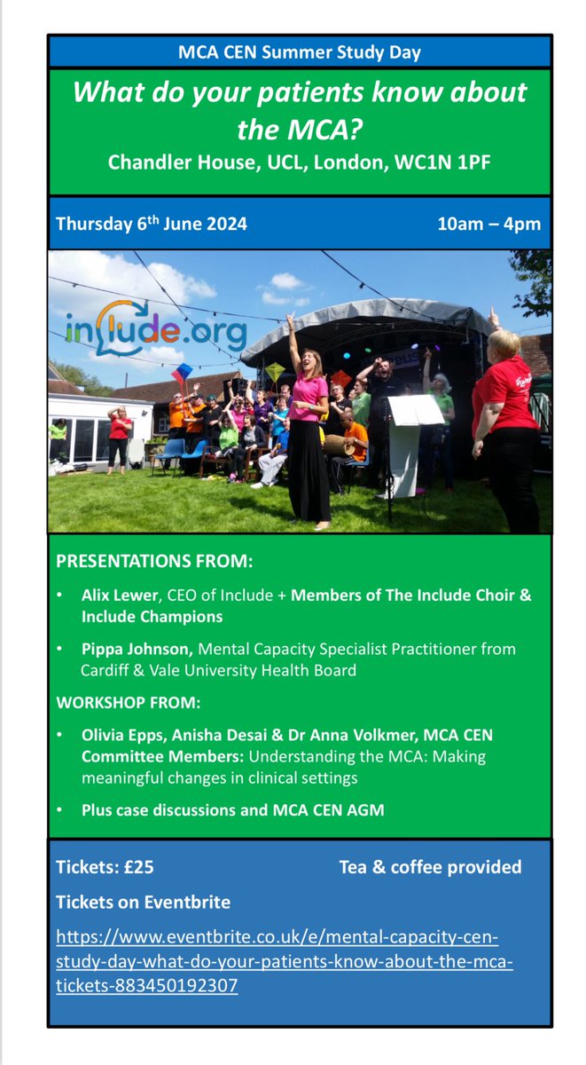 sophiecborrett's tweet photo. @MC_CEN_SaLT We are so excited 👏 our summer study day 2024 is tomorrow! We are looking forward to meeting all of you who are coming &amp; hearing from the @Include Champions &amp; Pippa Johnson about the work they are doing to raise awareness amongst the public of rights under the MCA. https://t.co/0eyNfEutqm