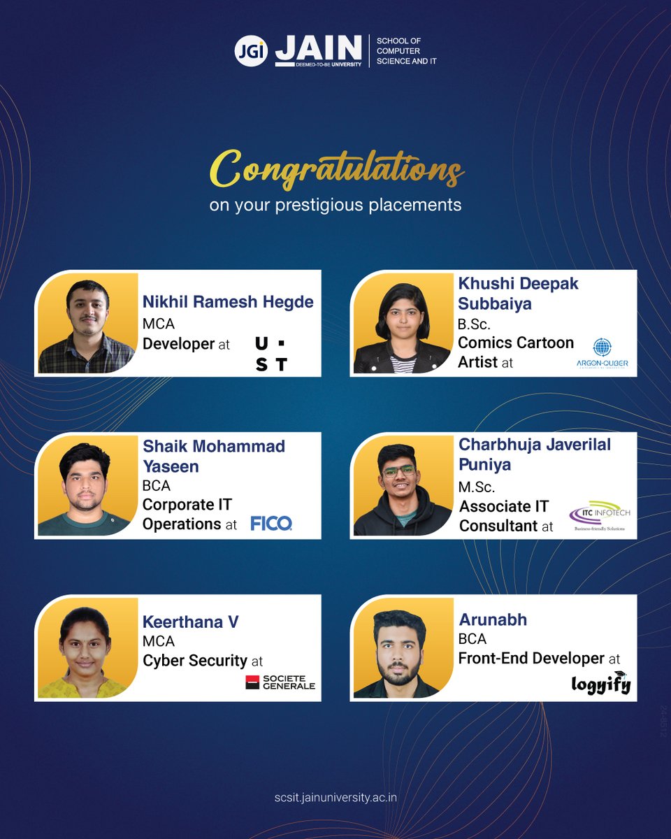 JainDeemedtbUnv's tweet photo. Big cheers to our brilliant students for securing top placements in renowned companies! Let's celebrate their success and hard work!
#JAINUniversity #SCSIT #Engineering #Placements #Developer #CyberSecurity #IT #Associate #Consultant #FrontEnd #Career #Future #Job #Talent #Skill https://t.co/0lwZQhPOqv