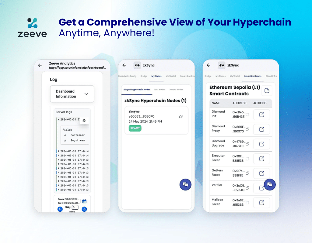 0xZeeve's tweet photo. 🚀 Big News: Mobile Monitoring for @zksync Hyperchains on Zeeve App!📱
You can now monitor your zkSync #Hyperchain #DevNets directly from your phone with Zeeve's enhanced mobile app.
Click here to read the release notes - https://t.co/jQRw8CBUPa
#Blockchain #MobileApp #zkSync #DevNets #Zeeve #TechInnovation #CloudInfrastructure #SmartContracts #Analytics #MobileMonitoring #ZeeveForRaaS #DoitOnZeeve #Rollups