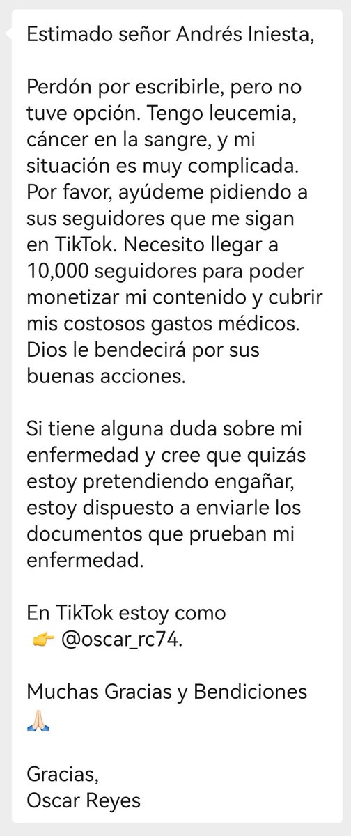 Oscar_rc74's tweet photo. @andresiniesta8 

Por favor ayúdame a llegar a 10,000 seguidores en n Tik tok , si hablas de mi causa a tus seguidores estoy seguro que pueden apoyarme.
👉 https://t.co/Gr8QHMB1k5 https://t.co/R9vcvr3gWr