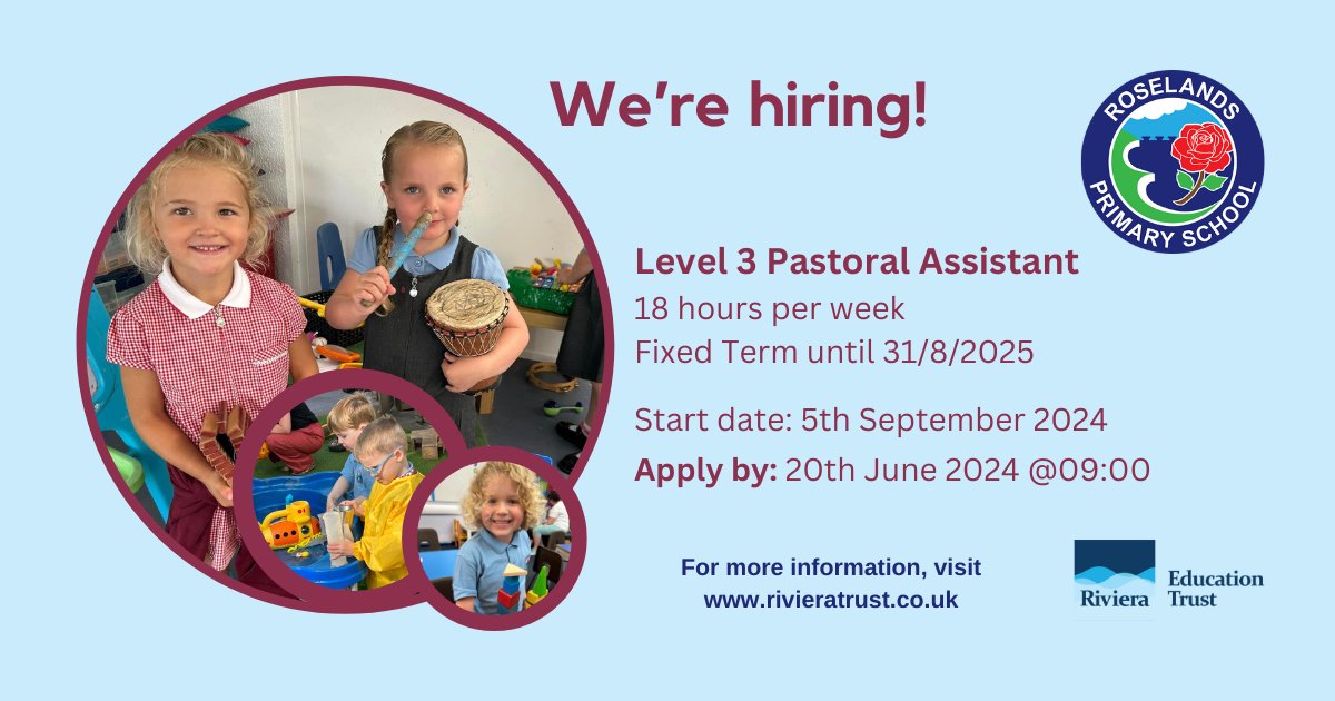 We're seeking a dedicated Pastoral Assistant (Level 3) to join our team to help support our pupils in overcoming barriers to learning, including social, emotional, and mental health needs.  For more information and to apply, go to: rivieratrust.co.uk/level-3-pastor…