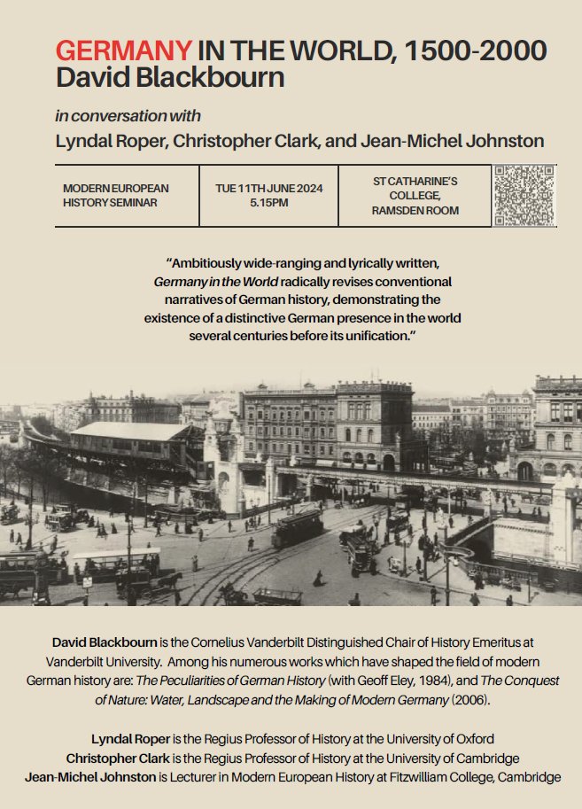 Really looking forward to this! Roundtable discussion of David Blackbourn's 'Germany in the World' next week. Do join if you're in Cambridge!