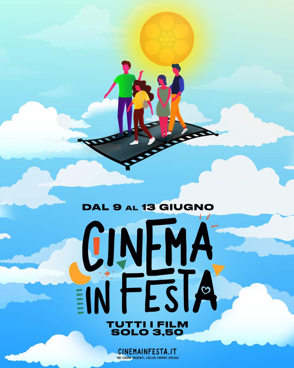 Torna Cinema in Festa 🥳 
Da domenica 9 a giovedì 13 giugno, cinque giorni di film a 3,50€ ✨

Ci vediamo in sala 🤩
#CinemaInFesta