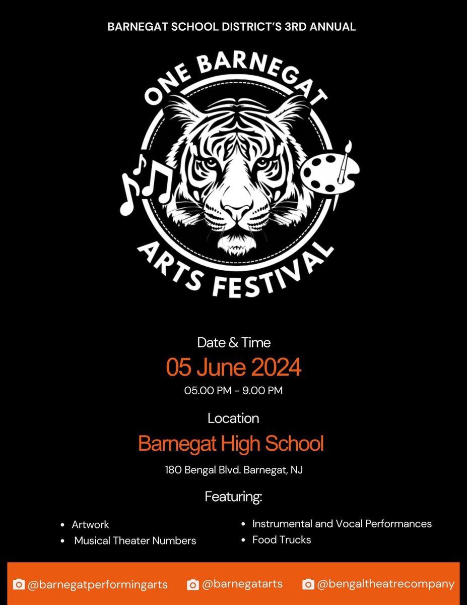 Join us from 5:00-9:00 pm at BHS for the 3rd Annual One Barnegat Music and Arts Festival 🎨🎶#barnegatinspires