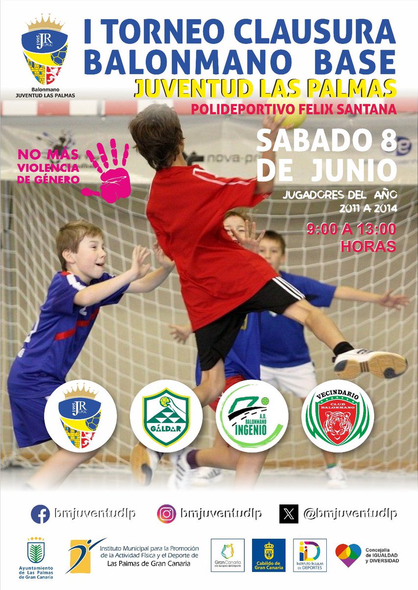 🗓️ Sábado 8 de junio de 2024
🏟️ Pabellón Félix Santana Santana
🕒 De 9:00 a 13:00 horas
➡️ Categoría infantil

<a href="/imd_lpgc/">IMD LPGC</a> <a href="/GranCanariaDep/">Gran Canaria Deportes</a> <a href="/Deportecanario/">Deporte canario</a>