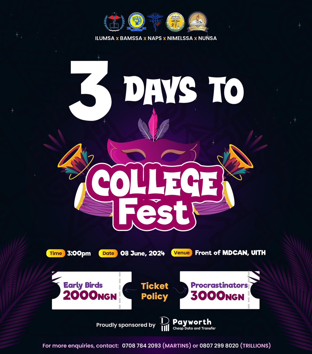 IlumsaIlorin's tweet image. 🔊🔊🔊🔊🔊🔊
The wait is almost over! Only 3 DAYS left until the festival begins! Get ready for an unforgettable experience!
 #FestCountdown
 #3DaysToGo