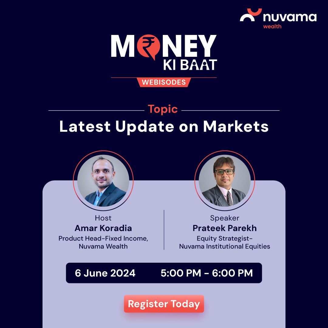Nuvama_Wealth's tweet image. Join us for an in-depth session on the Latest Update on Markets, where we'll explore key insights and analysis to help you make informed investment decisions.

Register now by clicking the link below:
tinyurl.com/mst6w9fj

#MoneyKiBaat #Webisodes