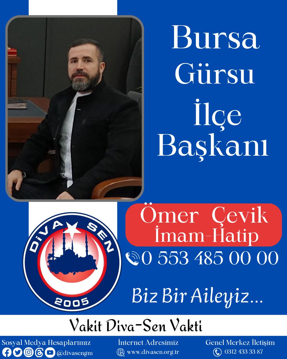 divasengm_'s tweet photo. 🇹🇷Bursa Gürsu İlçe Başkanlığına Görevlendirme
💠 Bursa Gürsu İlçe Başkanlığına Ömer Çevik görevlendirilmiştir. Ömer Çevik Başkanımıza İlçe Başkanlığı görevinde başarılar dileriz.
#BizBirAileyiz #MemurSendika #DiyanetSendika #VakitDivasenVakti #DivasenSendika #Divasen #DivasenBursa #DivasenGürsu