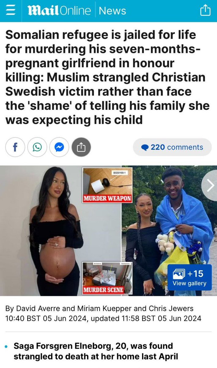 TRobinsonNewEra's tweet photo. Somalian "refugee" is jailed for life for murdering his seven-months- pregnant girlfriend in "honour" killing.

The Muslim strangled Christian Swedish victim rather than face the 'shame' of telling his family she was expecting his child.

Mass deportations needed. https://t.co/ACgmD6j6gp