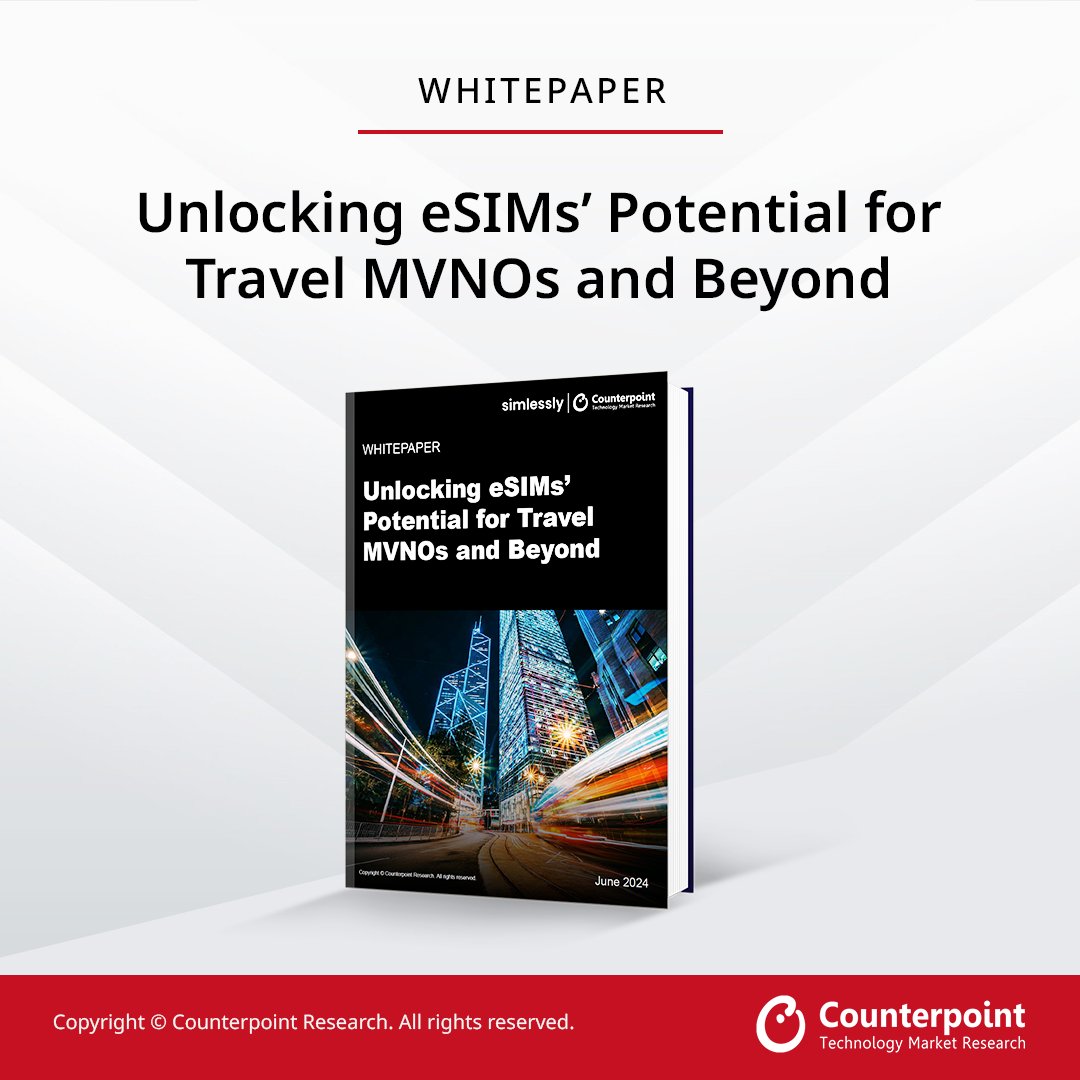 CounterPointTR's tweet photo. Whitepaper: Unlocking eSIM Potential for Travel MVNOs and Beyond

Key takeaways:

- MVNOs like Airalo and Nomad cater to travelers' data needs, filling gaps left by traditional MNOs.

- RSP technology simplifies eSIM management, reduces costs, and boosts customer satisfaction.

- Incumbent RSP vendors are unable to service the need of MVNOs for flexible, cost-effective and responsive RSP solutions.

- Predictable pricing and pay-as-you-grow models by RSP vendors empower MVNOs to offer seamless experiences.

- RSP Subscription-as-a-Service vendors like @Simlessly_Inc are crucial for increasing eSIM adoption in travel and roaming industries.

Download the full whitepaper here: https://t.co/RRLQD1m8LZ

#eSIM #Simlessly #MVNOs #Connectivity #TravelTech #Technology #Innovation #Research #Industry #Markets