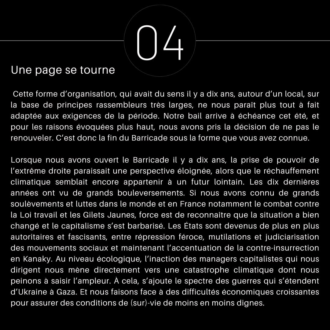 Le Barricade va fermer, vive le Barricade ! Ci-joint notre communiqué annonçant la fermeture de notre local
