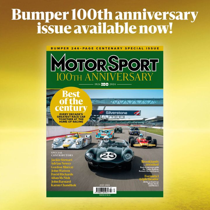 Motor_Sport's tweet photo. 🍾 Our 100th anniversary special edition 🍾

246 page bumper issue celebrating a century of Motor Sport
- Greatest race cars in the ultimate track test
- Very special contributors
- Back to the banking: Brooklands revisited

In shops now or order here: https://t.co/i6uhQazVKy https://t.co/NrTLjlASTf