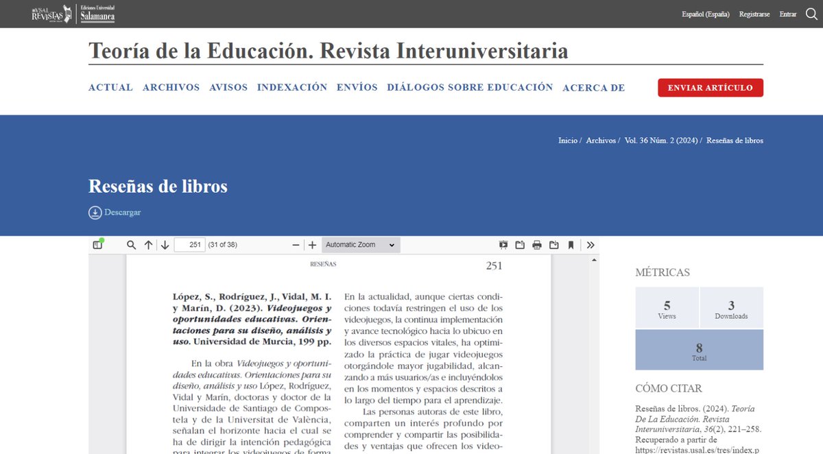 isabelvidal28's tweet photo. ¡Nuevo número de @RevTeoriaEdu! Entre las reseñas, el compañero Héctor Saiz analiza nuestro libro "Videojuegos y oportunidades educativas". Descubre cómo los videojuegos pueden transformar la educación 🎮📚 Reseña aquí: https://t.co/crn8Ls1LOX… #Videojuegos #InnovaciónEducativa https://t.co/juUSJAfSCO